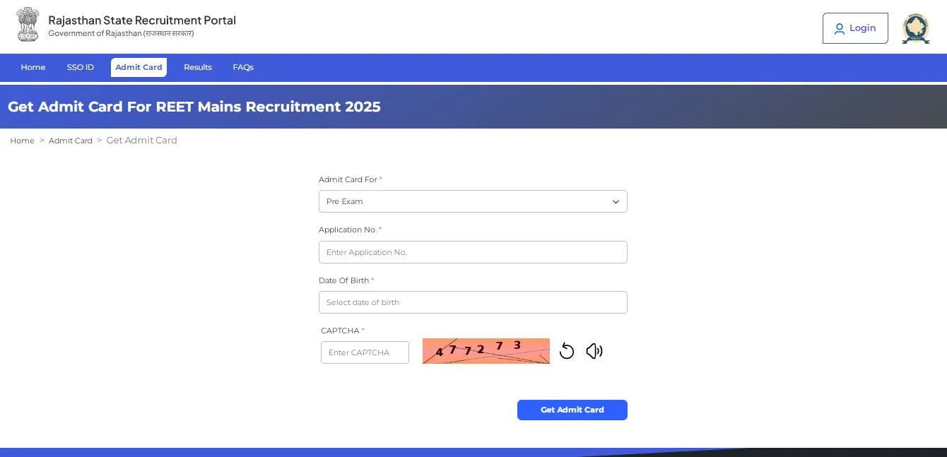 Rajasthan RSSB REET Mains Admit Card 2026 राजस्थान आरएसएसबी आरईईटी मेन्स एडमिट कार्ड 2026